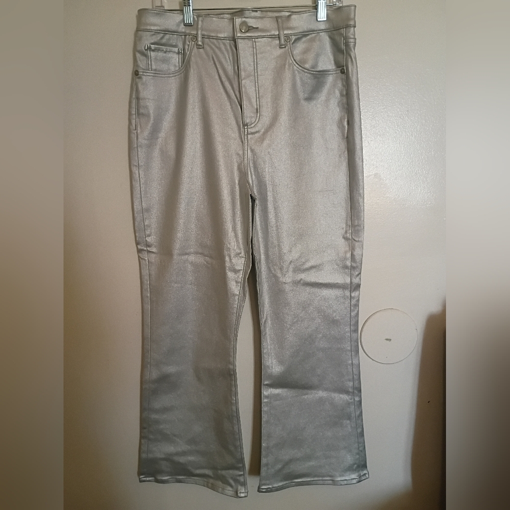 LOFT Women's The Kick Leg Cropped Silver‎ Wide Leg Pants Sz 32/14 NWT